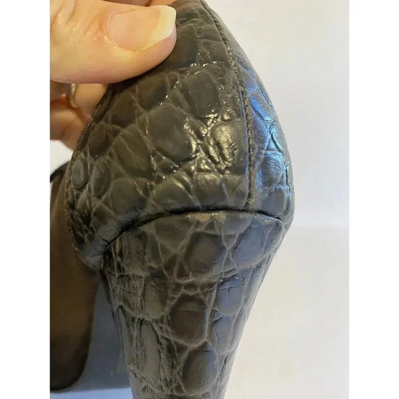 Leather Suede Crock Embossed Heeled Lace up Shoe Pointed Closed Toe Heels - Picture 7 of 11